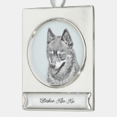 アラスカンKlee Kai'絵画s – かわいいオリジナルドッグアート シルバープレートバナーオーナメント (左)