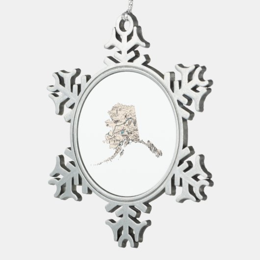 アラスカヴィンテージ写真の地図 スノーフレークピューターオーナメント (右)