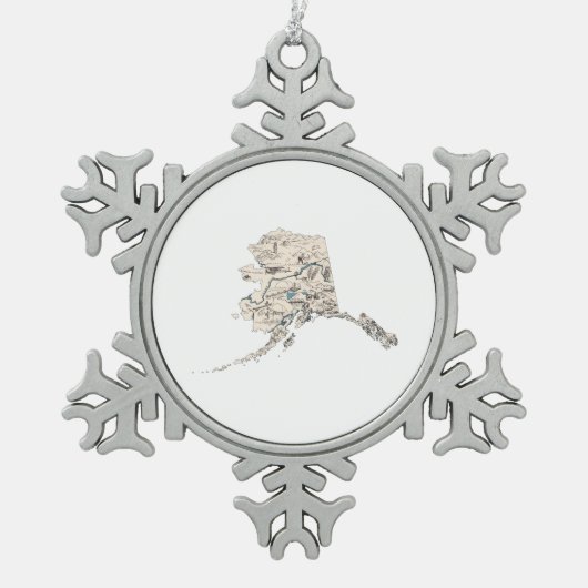 アラスカヴィンテージ写真の地図 スノーフレークピューターオーナメント (正面)