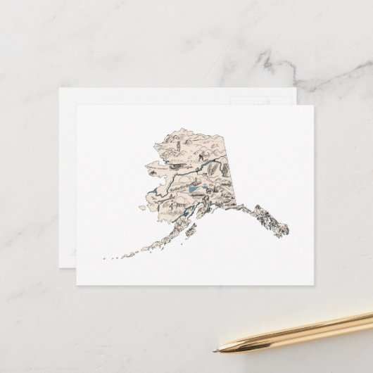 アラスカヴィンテージ写真マップアンティーク州グラフ ポストカード (正面/裏面インサイチュ)