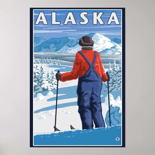 アラスカヴィンテージ旅行ポスターでのスキー ポスター (正面)