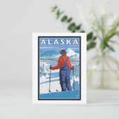 アラスカヴィンテージ旅行ポスターでのスキー ポストカード (スタンド正面)