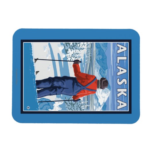 アラスカヴィンテージ旅行ポスターでのスキー マグネット (横)