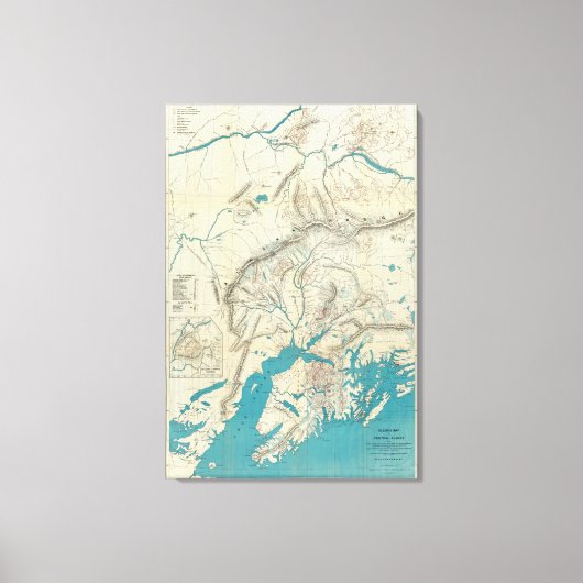 アラスカ中部のスリームの地図 キャンバスプリント (正面)