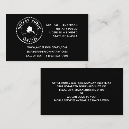 アラスカ公証人公共サービス 名刺 (正面/裏面)