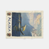 アラスカ北太平洋のヴィンテージ旅行ポスター フリースブランケット (正面(横))