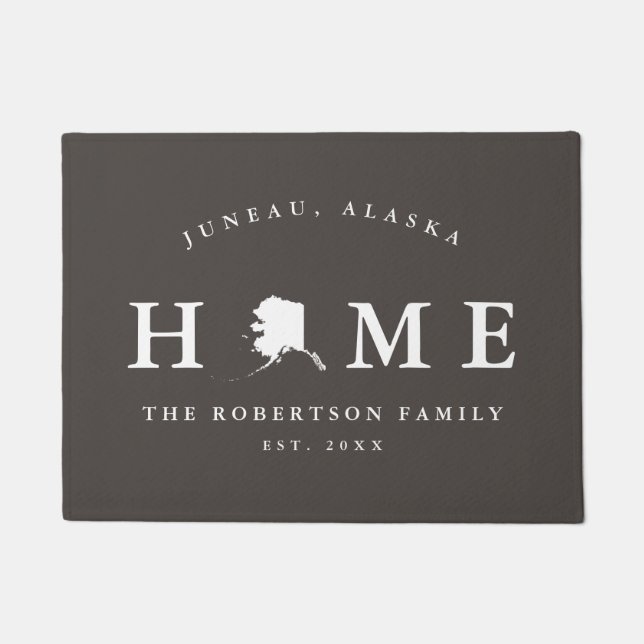 アラスカ地図マットのグレーとホワイト州 ドアマット (正面)