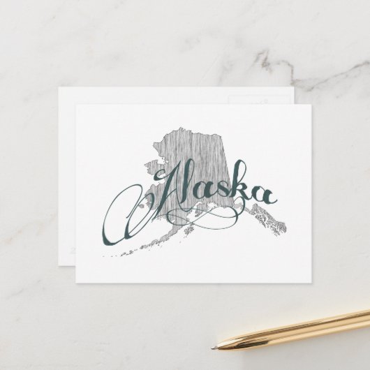 アラスカ型ヴィンテージグレータイポグラフィ名 ポストカード (正面/裏面インサイチュ)