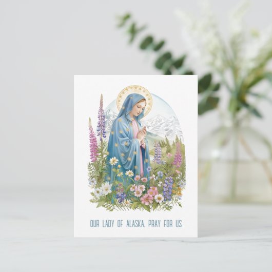 アラスカ山脈の私たちの女性のFireweed宗教的 ポストカード (スタンド正面)