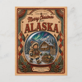 アラスカ州からのヴィンテージスノーグローブのメリークリスマス シーズンポストカード
