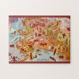 アラスカ州のイラスト入りポストカード 11x14 ジグソーパズル