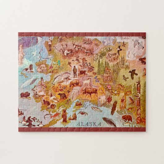 アラスカ州のイラスト入りポストカード 11x14 ジグソーパズル (横)