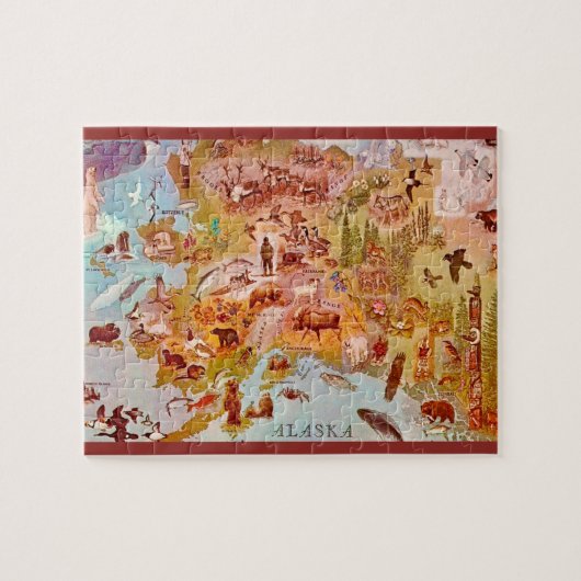 アラスカ州のイラスト入りポストカード 8x10 ジグソーパズル (横)