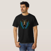 アラスカ州のヘラジカの頭部 花と角 Tシャツ (正面フル)