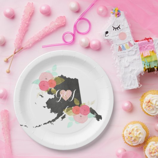 アラスカ州ウオーターカラーフローラモノグラム結婚ズ ペーパープレート (パーティー)