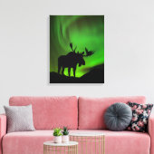 アラスカ州グリーンオーロラ・ボレリスとムース キャンバスプリント (インサイチュ (リビング))