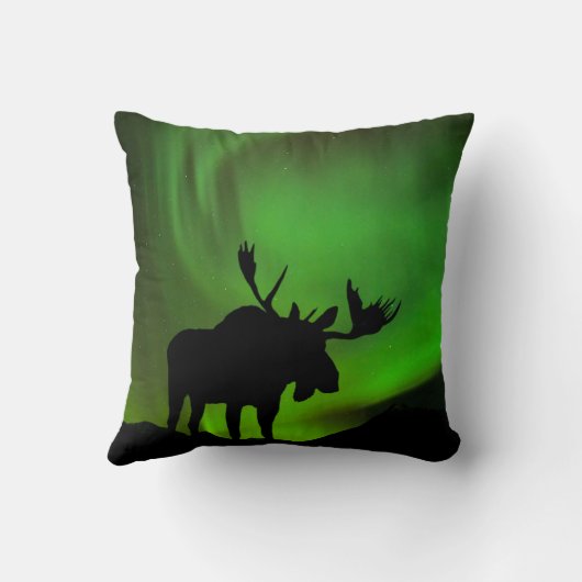 アラスカ州グリーンオーロラ・ボレリスとムース クッション (裏面)