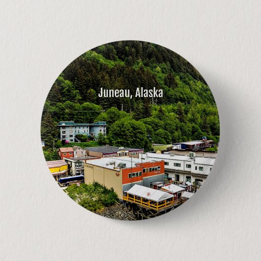アラスカ州ジュノーの町の写真 缶バッジ (正面)