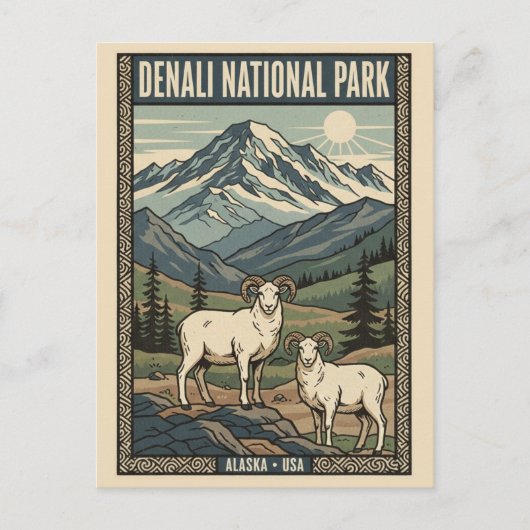 アラスカ州デナリ国立公園のダル羊 ポストカード (正面)