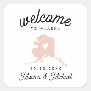 アラスカ州マップ目的地の結婚式 – 任意の色! スクエアシール
