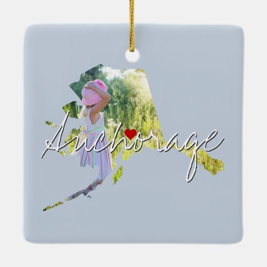 アラスカ州写真の挿入と町名 セラミックオーナメント (裏面)