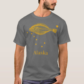 アラスカ州旗ハリバイ魚釣り Tシャツ