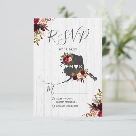 アラスカ州素朴目的地ウェディングRSVP 出欠カード (スタンド正面)