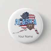 アラスカ州統一された州マップヴィンテージUSA 缶バッジ (正面)