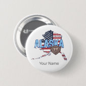 アラスカ州統一された州マップヴィンテージUSA 缶バッジ (正面&裏面)