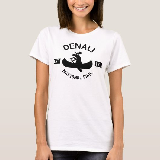 アラスカ州 ヘラジカ カヌー デナリ国立公園 Tシャツ (正面)