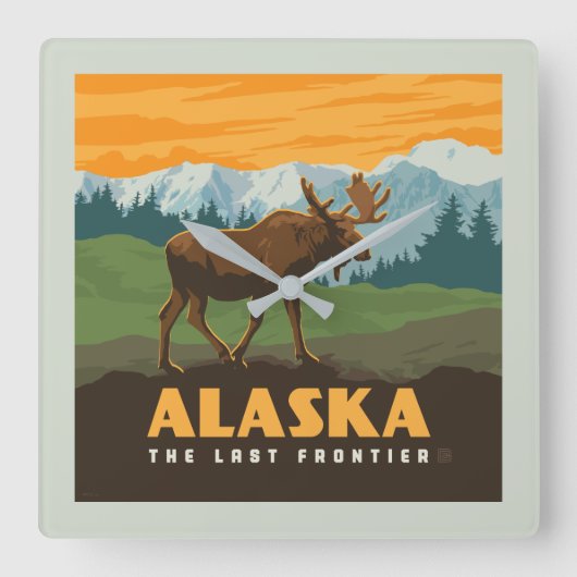 アラスカ州 | Frontier Moose スクエア壁時計 (正面)