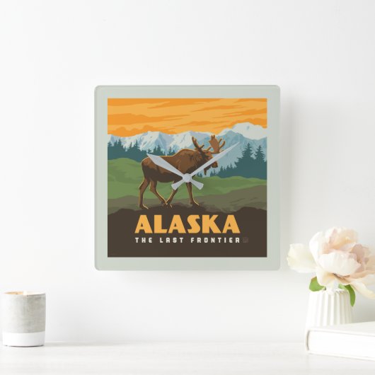 アラスカ州 | Frontier Moose スクエア壁時計 (ホーム)