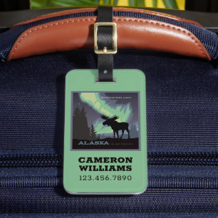 アラスカ州   Northern Lightsムース ラゲッジタグ