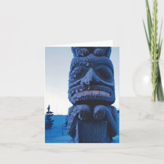 アラスカ彫刻トテンポール冬のシーンを折り畳み カード (正面)