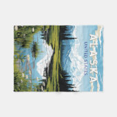 アラスカ旅行アートヴィンテージ フリースブランケット (正面(横))