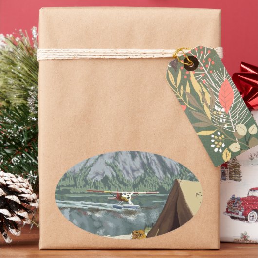 アラスカ旅行 楕円形シール (クリスマス)