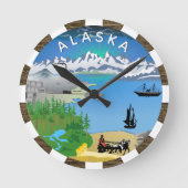 アラスカ時計、国旗、印章、愛国的なアラスカ ラウンド壁時計 (正面)