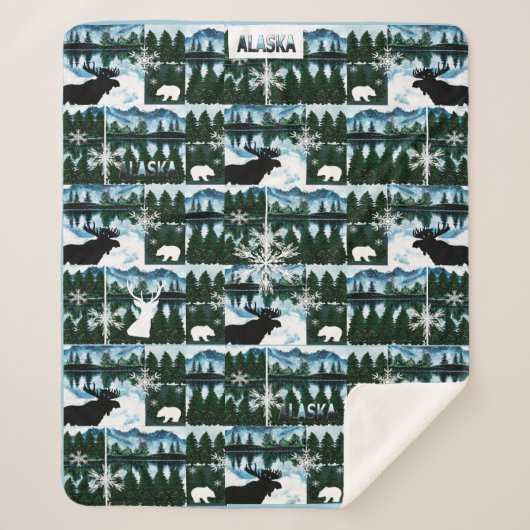 アラスカ水彩山脈風景 シェルパブランケット (正面)