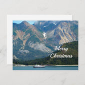 アラスカ氷河ベイボート写真クリスマス シーズンポストカード (正面/裏面)