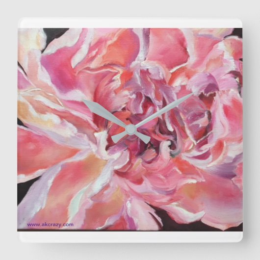 アラスカ牡丹フローラ時計 スクエア壁時計 (正面)