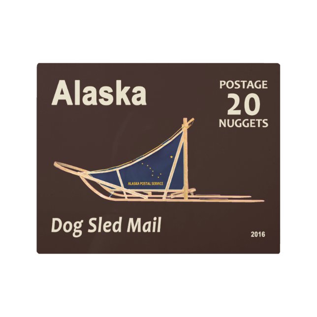 アラスカ犬ぞり郵便切手 メタルプリント (正面)