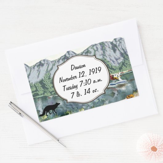 アラスカ男の赤ちゃん誕生記録 長方形シール (封筒)