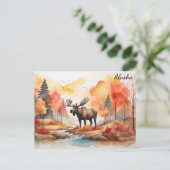アラスカ秋自然ウォーターカラームーストラベル ポストカード (スタンド正面)