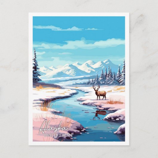アラスカ統一された州ヴィンテージ旅行イラストレーション ポストカード (正面)