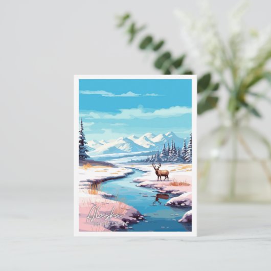 アラスカ統一された州ヴィンテージ旅行イラストレーション ポストカード (スタンド正面)