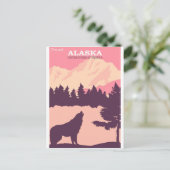 アラスカ自然ウルフピンクヴィンテージ旅行ポスターポスト ポストカード (スタンド正面)