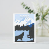 アラスカ自然ウルフブルーヴィンテージ旅行ポスター ポストカード (スタンド正面)