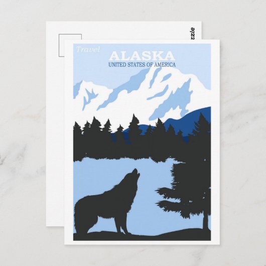 アラスカ自然ウルフブルーヴィンテージ旅行ポスター ポストカード (正面/裏面)