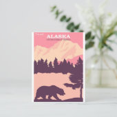 アラスカ自然ベアーピンクヴィンテージ旅行ポスターポスト ポストカード (スタンド正面)