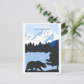 アラスカ自然ベアーブルーヴィンテージ旅行ポスター ポストカード (スタンド正面)